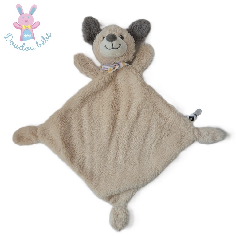 Grand doudou plat Chien beige marron grelot TEX BABY