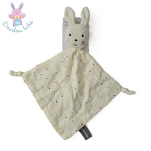 Doudou plat Lapin blanc écru lange étoiles colorées ORCHESTRA