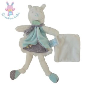 Doudou Lama bleu gris blanc avec mouchoir BABY NAT