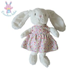 Doudou lapin blanc et robe à fleurs colorées POMMETTE