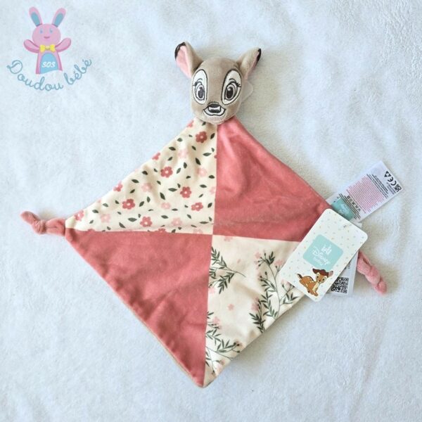 Doudou plat Biche Bambi rose beige fleurs DISNEY