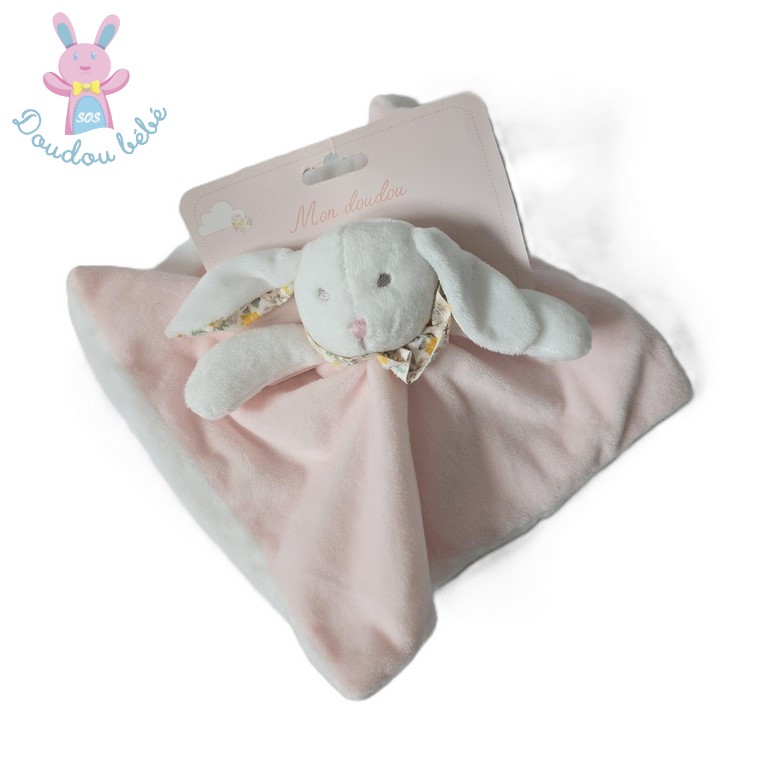 Doudou plat Lapin rose blanc fleurs MAISONS DU MONDE