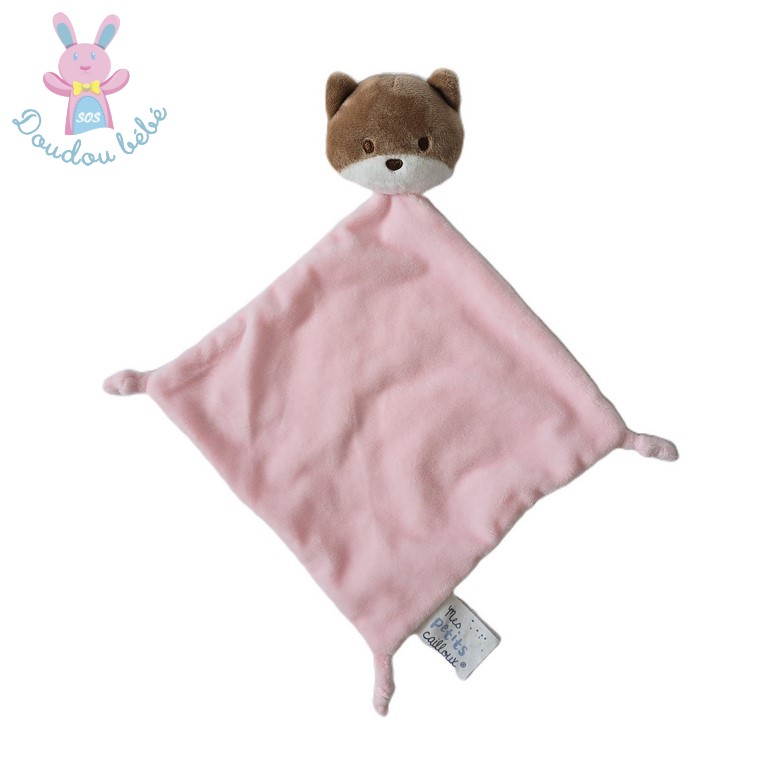 Doudou plat Ours marron blanc rose MES PETITS CAILLOUX