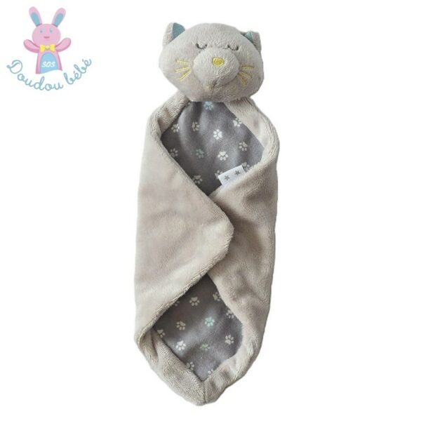 Doudou plat Chat gris blanc empreintes scratch VERTBAUDET