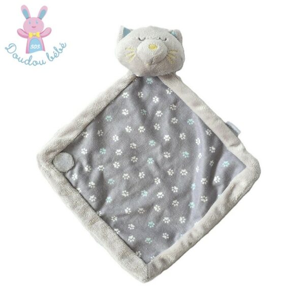 Doudou plat Chat gris blanc empreintes scratch VERTBAUDET