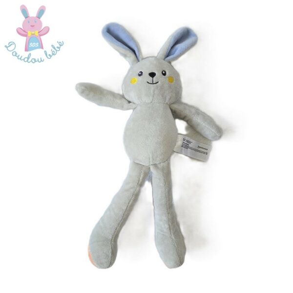 Doudou Lapin grelot gris bleu orange IN EXTENSO AUCHAN