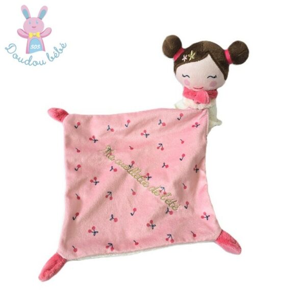 Doudou Poupée fille mouchoir rose "Ma cueillette de l'été" MOTS D'ENFANTS