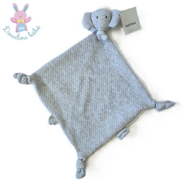 Doudou plat éléphant gris matelassé velours blanc NATTOU