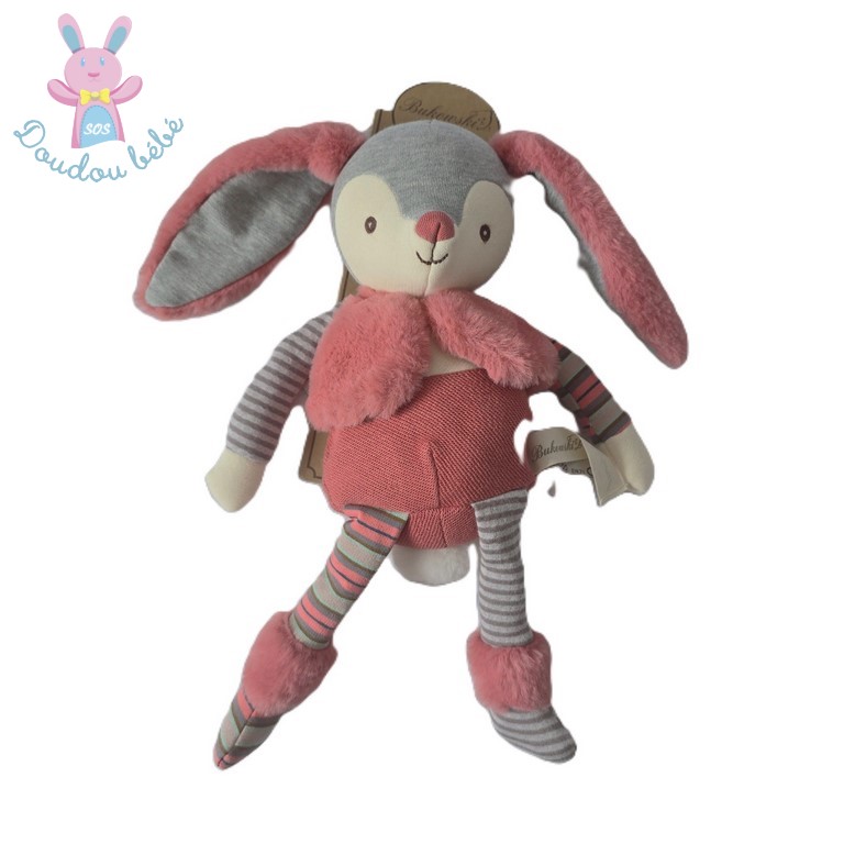 Doudou Lapin Natural rose gris blanc gilet BUKOWSKI