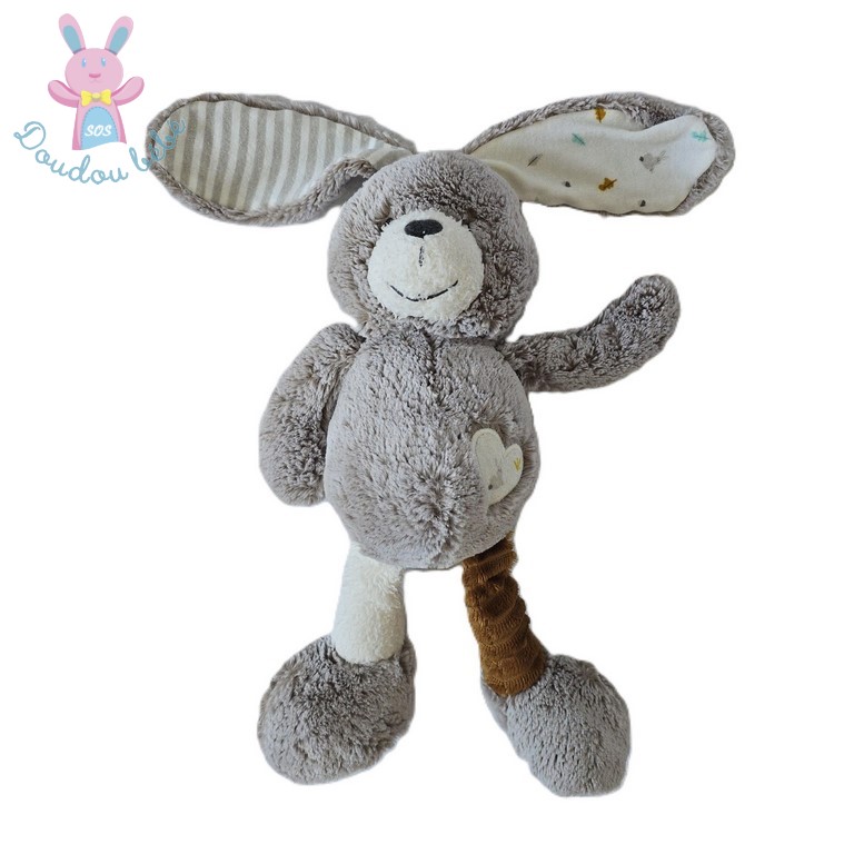 Doudou Lapin gris beige blanc marron cœur TAPE A L'OEIL TAO