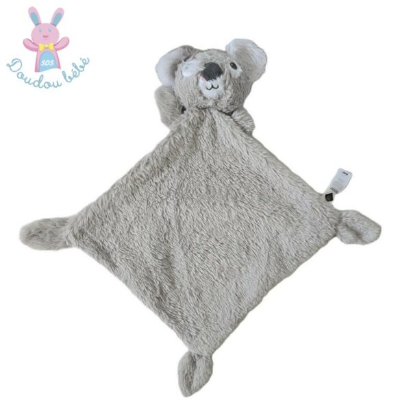 Doudou plat Koala grelot gris blanc fourrure TEX