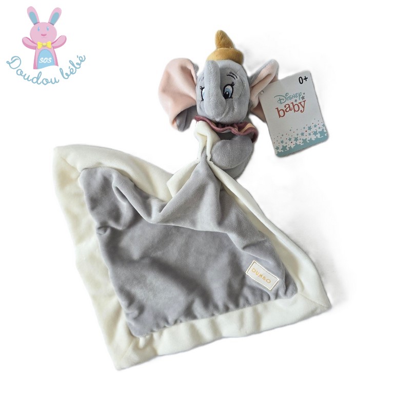 Doudou éléphant Dumbo mouchoir gris blanc DISNEY