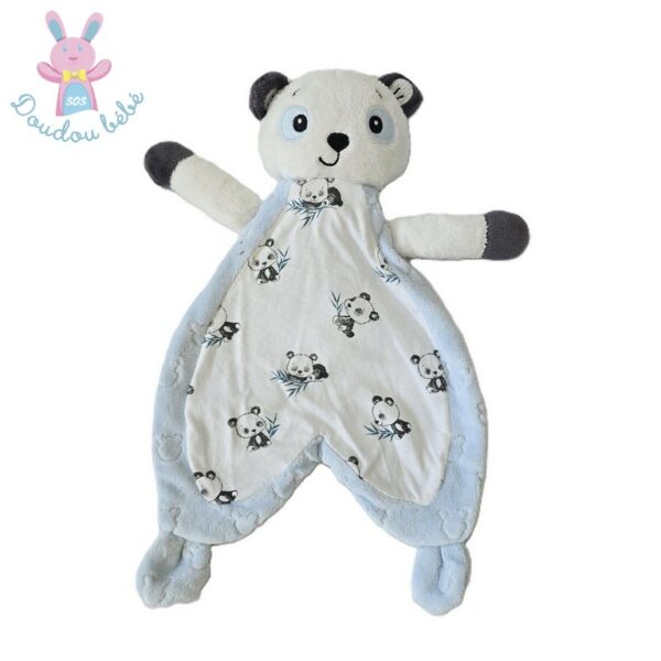 Doudou Panda semi-plat blanc bleu noir SERGENT MAJOR