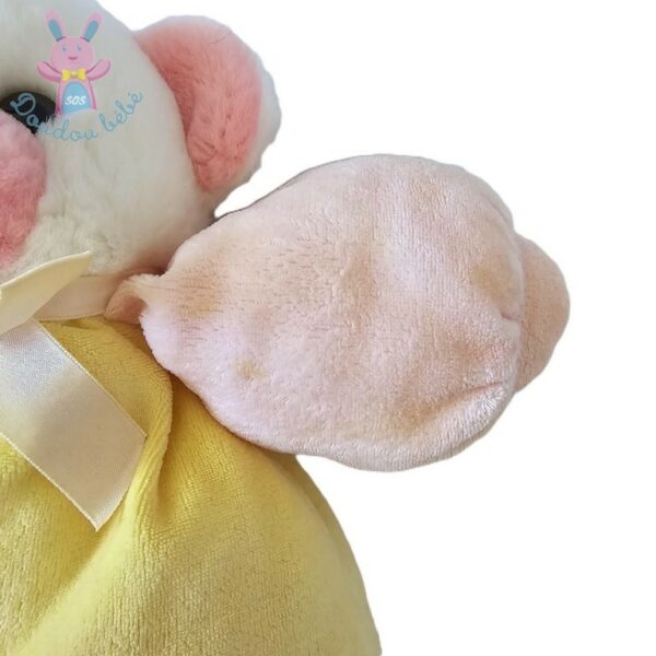 Doudou OURS blanc rose jaune bleu et rayé vintage CARREFOUR