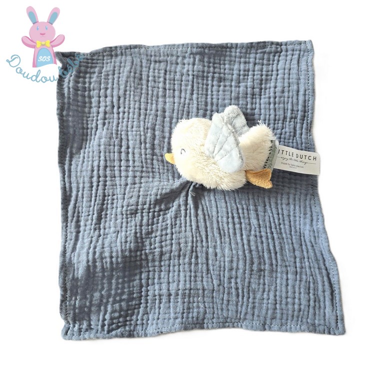 Doudou plat Oiseau blanc lange bleu LITTLE DUTCH