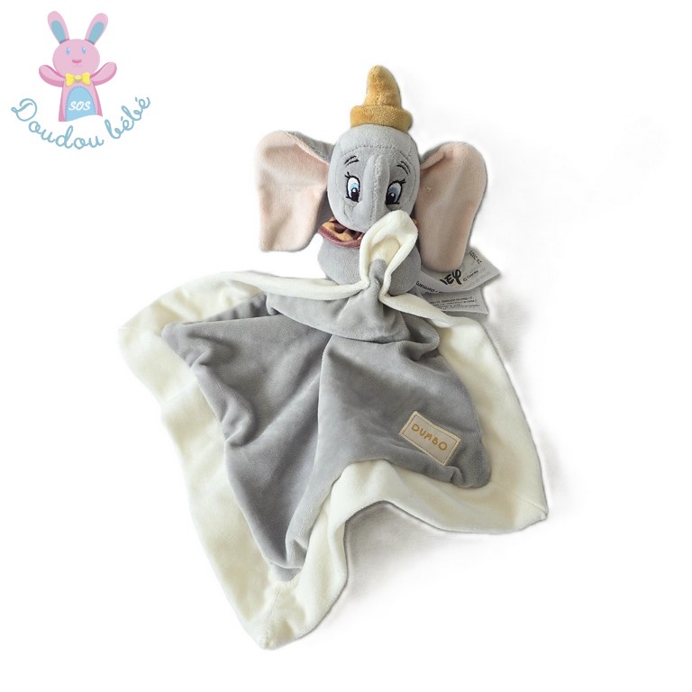 Doudou éléphant Dumbo mouchoir gris blanc DISNEY