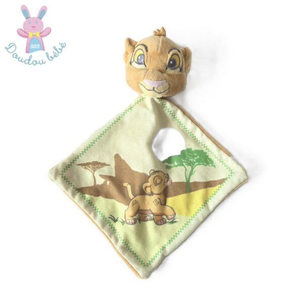 Doudou plat Roi Lion Simba beige vert jaune Savane DISNEY