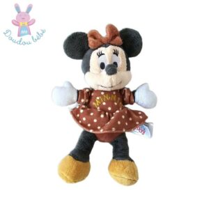 Doudou Souris Minnie grelot marron à pois blanc DISNEY