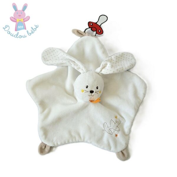 Doudou plat Lapin blanc beige pois étoiles SUCRE D'ORGE