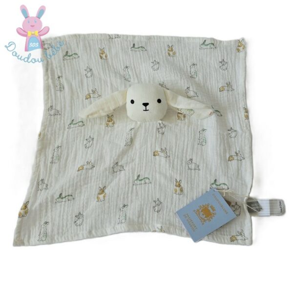 Doudou plat Lapin Mouton lange blanc motifs BOUT'CHOU MONOPRIX