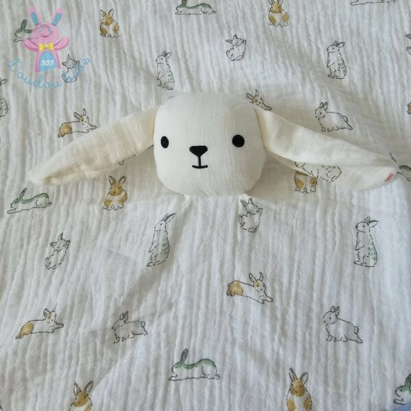 Doudou plat Lapin Mouton lange blanc motifs BOUT'CHOU MONOPRIX