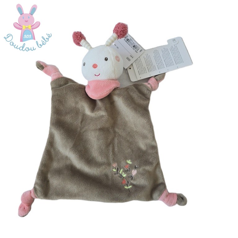 Doudou plat Abeille Papillon marron rose blanc fleurs BABY CLUB C&A