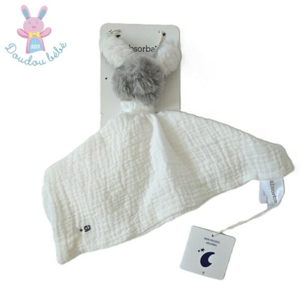 Doudou plat Lapin gris blanc lange blanc Absorba