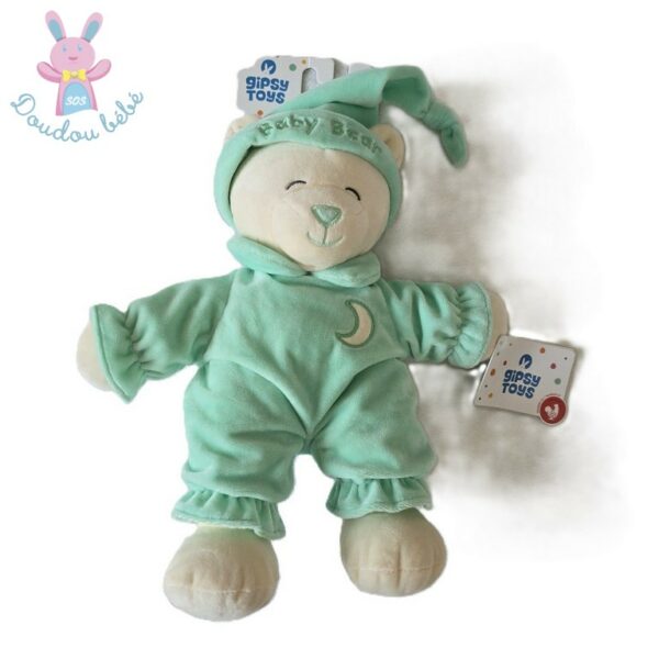 Doudou Ours Baby bear blanc vert bonnet lune GIPSY