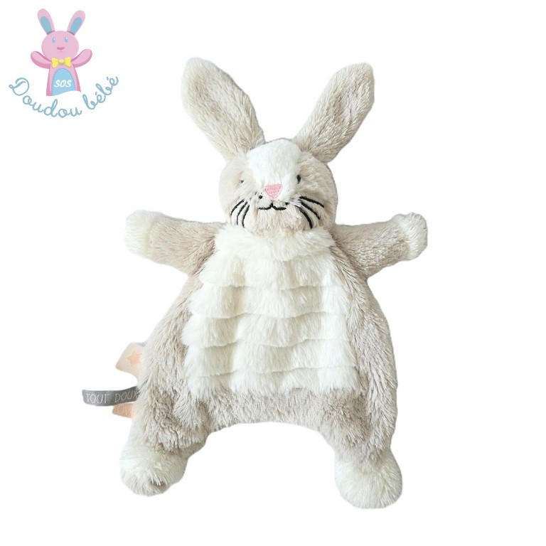 Doudou plat Lapin beige blanc Tout doux Love TAPE A L'OEIL TAO