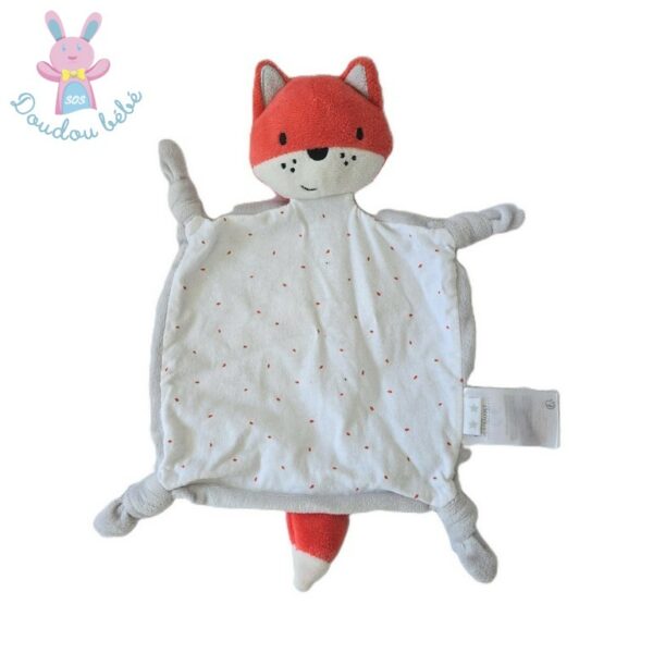 Doudou plat Renard blanc gris rouge à pois VERTBAUDET