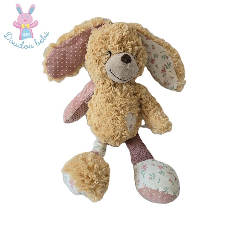 Doudou Lapin beige rose blanc vert cœur fleurs TAO TAPE A L'OEIL