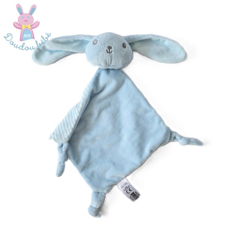 Lapin plat bleu blanc rayé grelot TOM & KIDDY