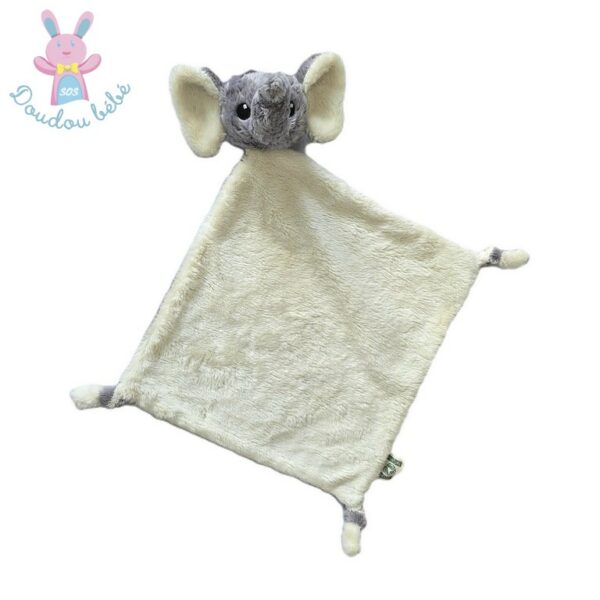 Doudou plat éléphant gris blanc NATURE PLANET