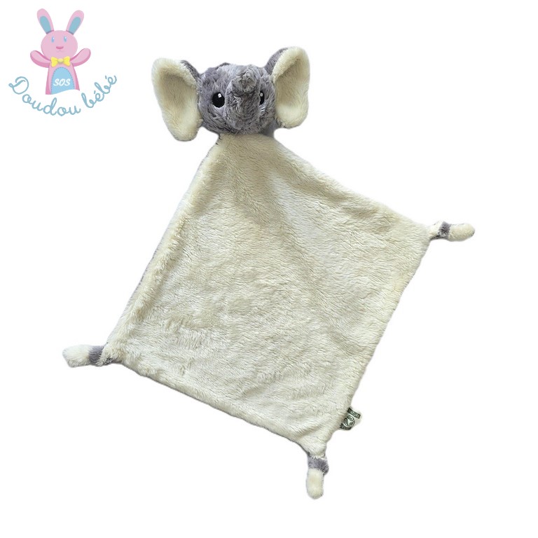 Doudou plat éléphant gris blanc NATURE PLANET