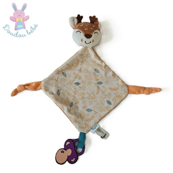 Doudou plat Renne Biche marron orange bleu TIGEX