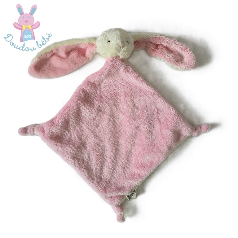 Doudou plat Lapin polaire rose blanc NATURE PLANET