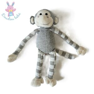 Doudou peluche Singe gris blanc rayé tricot SMALI