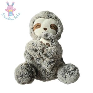 Doudou Paresseux et son bébé fourrure gris chiné PRIMARK