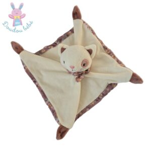 Doudou plat Chat blanc rose mauve fleurs B&M