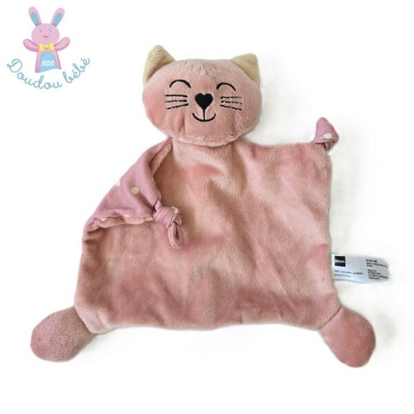 Doudou plat Chat rose à pois nez cœur noir HEMA