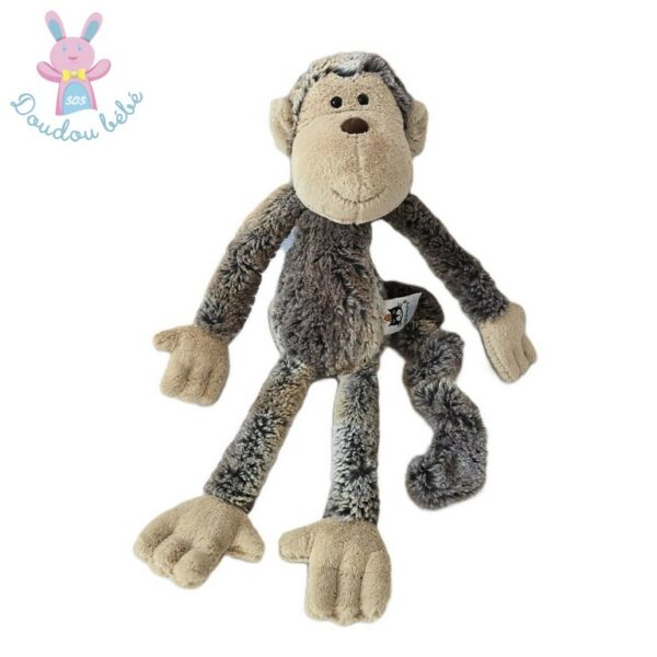 Doudou Singe marron gris chiné et beige 42 cm JELLYCAT