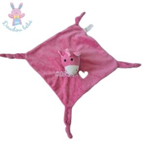 Doudou plat Ane rose fuchsia blanc Corsica cœur ENTRE CIEL ET MER