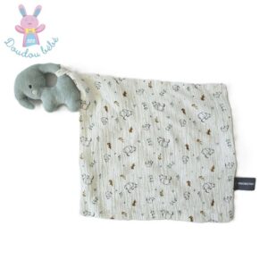 Doudou éléphant vert mouchoir lange beige motifs ORCHESTRA