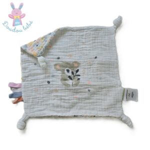 Doudou plat Koala carré lange blanc fleurs colorées VERTBAUDET