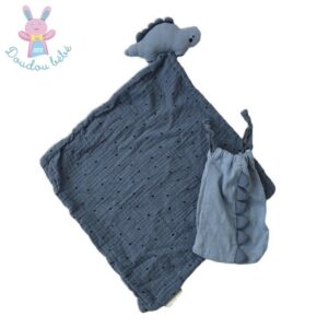 Doudou plat Dinosaure lange bleu noir + sac VERTBAUDET