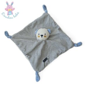 Doudou plat Ours blanc bleu rayé « Bisou doux » Gémo