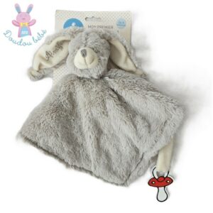 Doudou plat Lapin fourrure gris blanc écru Ainsifont Laboratoire Leadersanté