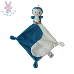 Doudou plat Pingouin Niyu bleu blanc DREAMBEE