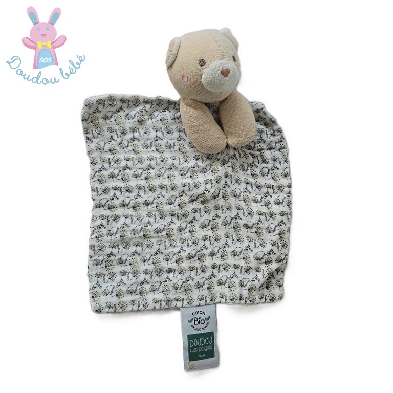 Ours plat coton bio Pollen beige blanc gris DOUDOU ET COMPAGNIE