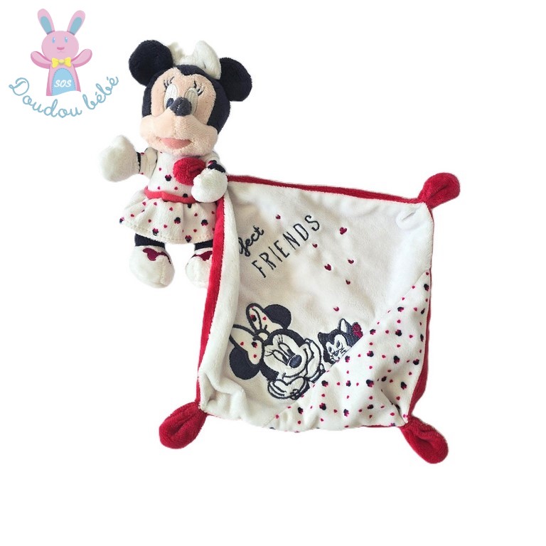 Doudou Souris Minnie mouchoir rouge blanc "Perfect friends" DISNEY